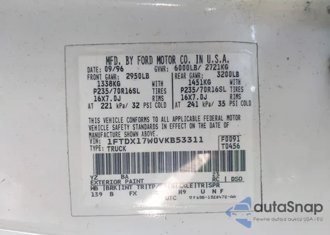 1997 Ford F150 из США, поврежденный, VIN 1FTDX17W0VKB53311